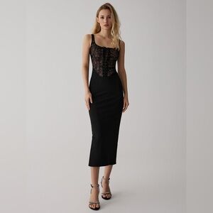 Lace Corset Square Neck Long Dress Commense